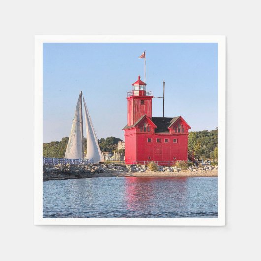 Michigan Big Red Lighthouse With Sailboat Servet (Voorkant)
