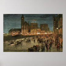 Michigan Boulevard in Night, Chicago 1911 Briefkaa