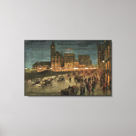 Michigan Boulevard 's Nachts Ansichtkaart, Chicago Canvas Afdruk
