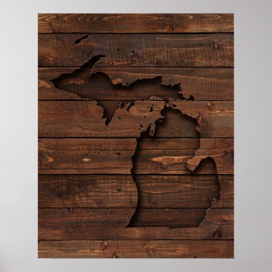 Michigan Brown Wood Carved Poster (Voorkant)