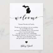 Michigan bruiloft welkomstbrief en reisschema Kaar Programmakaart (Voorkant)