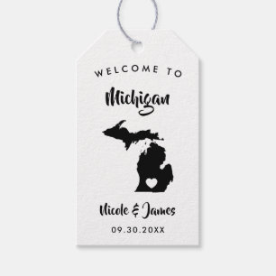 Michigan bruiloft welkomsttas Labels, kaart Cadeaulabel