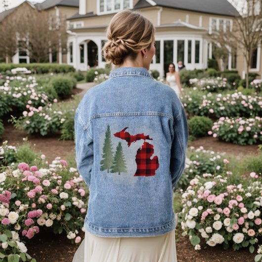 Michigan Buffalo Plaid Denim jas voor dames Jacket (Huwelijk Achterkant)