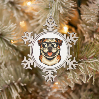 Michigan Bulldog die een zonnebril draagt Tin Sneeuwvlok Ornament