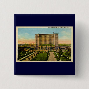 Michigan Central Station Detroit, Michigan Vierkante Button 5,1 Cm