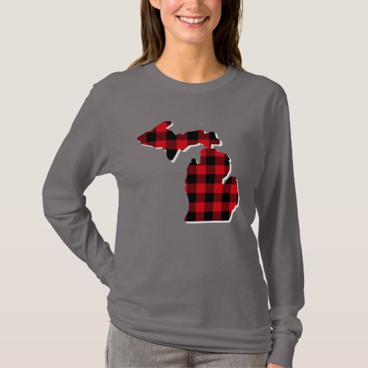Michigan Christmas Plaid State kaart overzicht shi T-shirt (Voorkant)