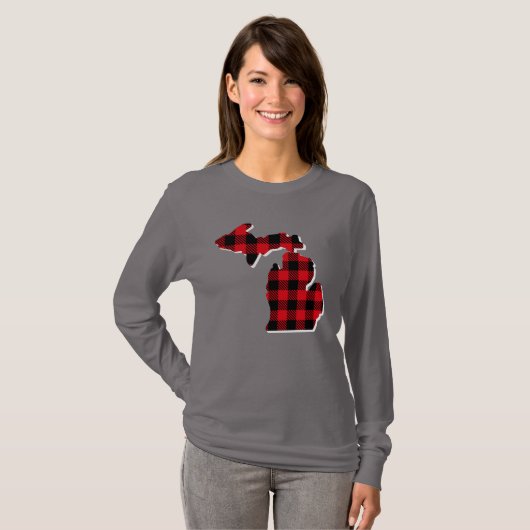 Michigan Christmas Plaid State kaart overzicht shi T-shirt (Voorkant volledig)