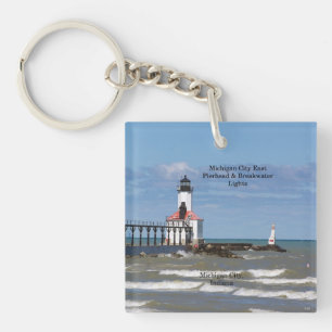 Michigan City East Pier & Bkw Lights  sleutelhange Sleutelhanger