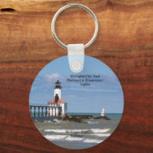Michigan City East Pier & Bkw Lights sleutelketen Sleutelhanger (Voorkant)