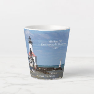 Michigan City East Pierhead & Bkw Lights latte mok