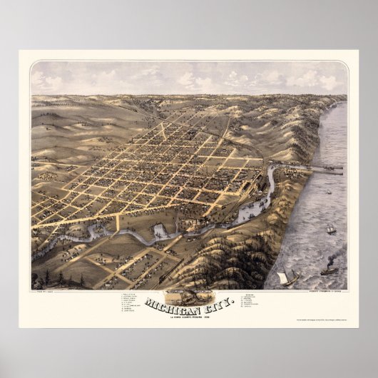 Michigan City, IN Panorama Map - 1869b Poster (Voorkant)