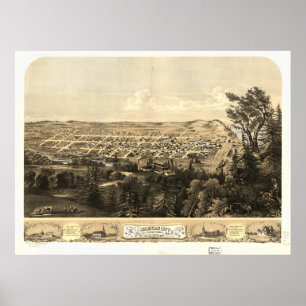 Michigan City Indiana 1868 Antiek Panorama Poster