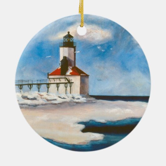 Michigan City Light-kerstversiering Keramisch Ornament (Achterkant)