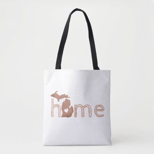 Michigan Copper State Silhouette met Home Text Tote Bag (Voorkant)