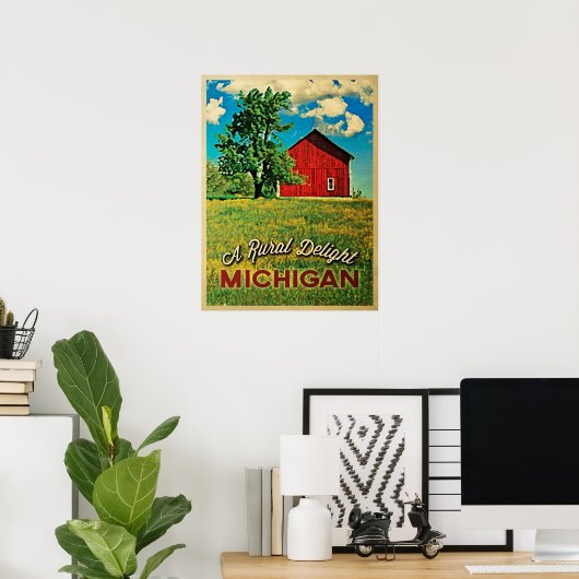 Michigan Country Red Barn Poster (Thuiskantoor)