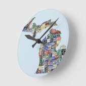 Michigan County License Bord Art Wall-klok Ronde Klok (Hoek)