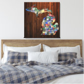 Michigan County's Licentie Bord Kaart Verpakt Canv Canvas Afdruk (Insitu (Slaapkamer))