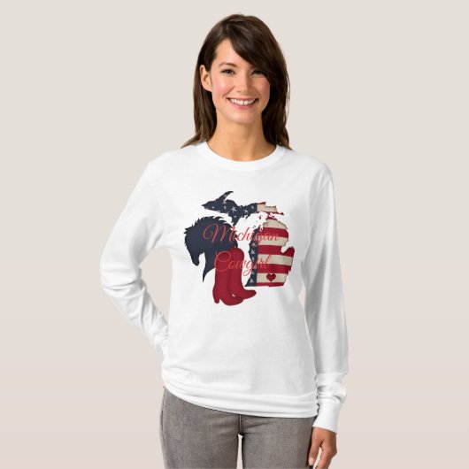 Michigan Cowgirl | Patriotic Michigan Horse Boots T-shirt (Voorkant volledig)