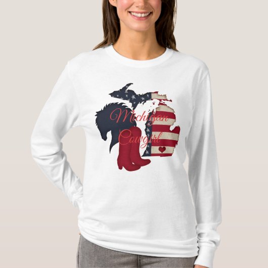 Michigan Cowgirl | Patriotic Michigan Horse Boots T-shirt (Voorkant)