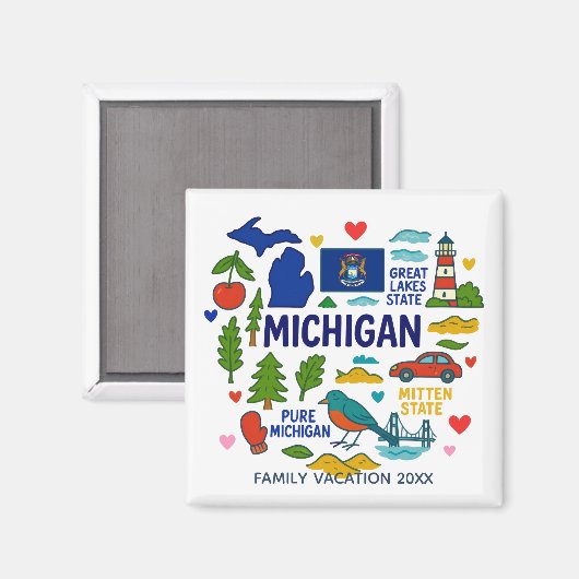 Michigan Custom Family Trip Keepsake Magneet (Voorkant / Achterkant)