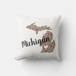 Michigan de staat Mitten met een floralpatroon Kussen