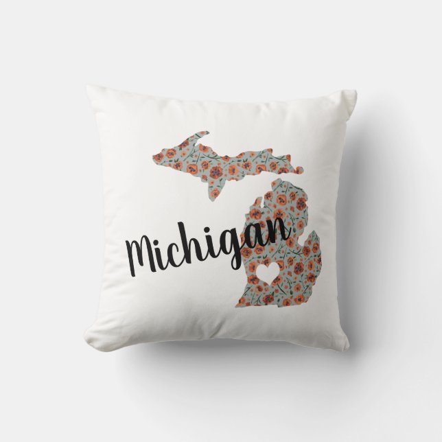 Michigan de staat Mitten met een floralpatroon Kussen (Voorkant)
