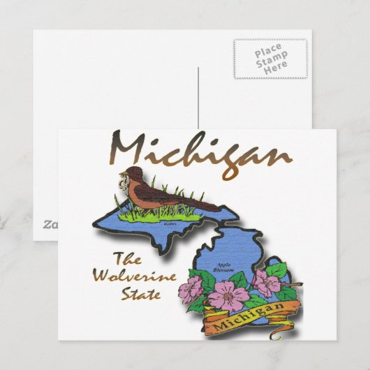 Michigan de Wolverine Staat Robin Apple Briefkaart (Voorkant / Achterkant)