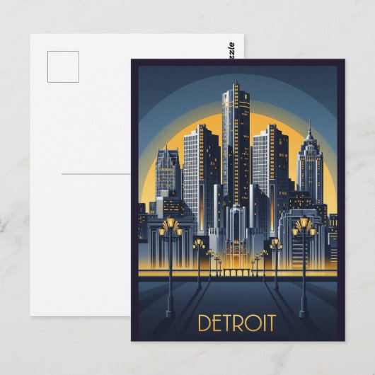 Michigan Detroit Art Deco Style Briefkaart (Voorkant / Achterkant)