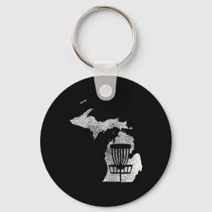 Michigan Discgolf Staat Met Mandje Bedrukte Grafis Sleutelhanger