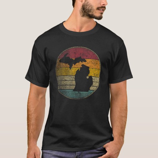 Michigan Distress Retro Style Silhouette T-shirt (Voorkant)