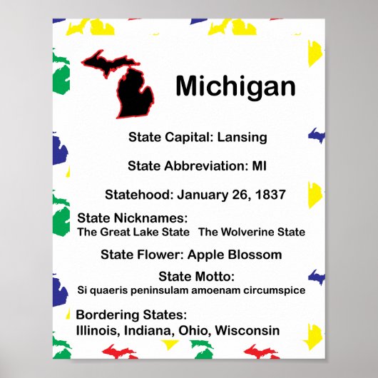 Michigan Educational Fact US State Poster (Voorkant)
