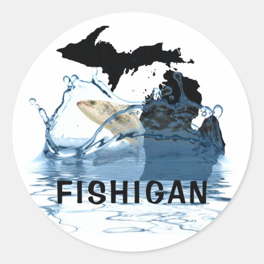 Michigan en grote vis in water ronde sticker (Voorkant)