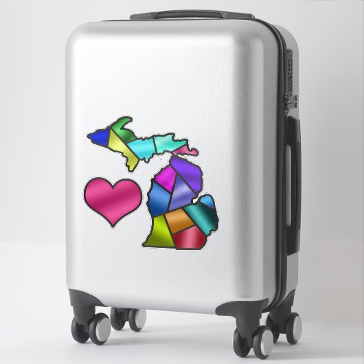 Michigan en Heart Love Glas in lood zien er  uit Sticker (Koffer)