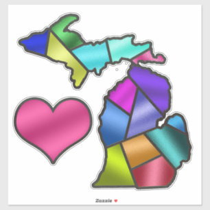 Michigan en Heart Love Glas in lood zien er uit Sticker