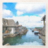 Michigan Fish Town Painting Glazen Onderzetter (Voorkant)