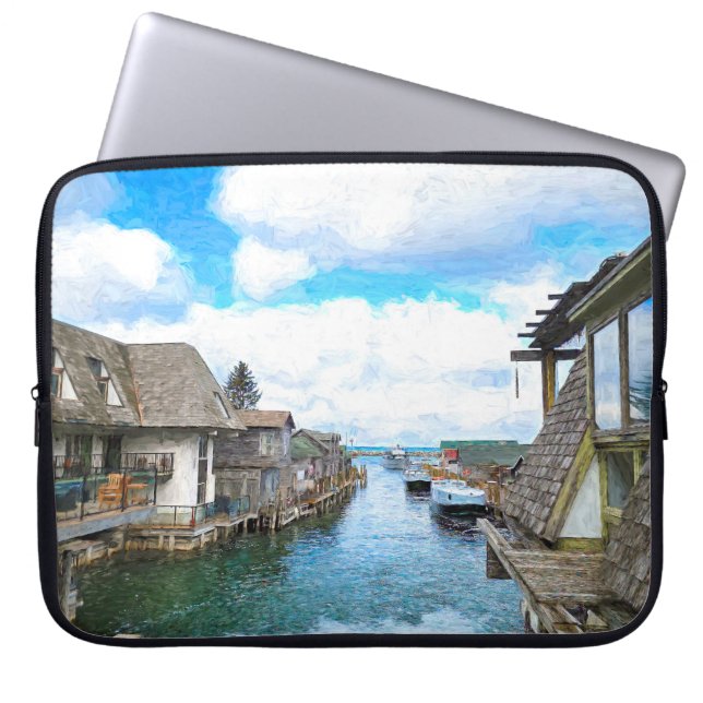 Michigan Fish Town Painting Laptop Sleeve (Voorkant)