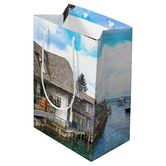 Michigan Fish Town Painting Medium Cadeauzakje (Achterkant Gekanteld)