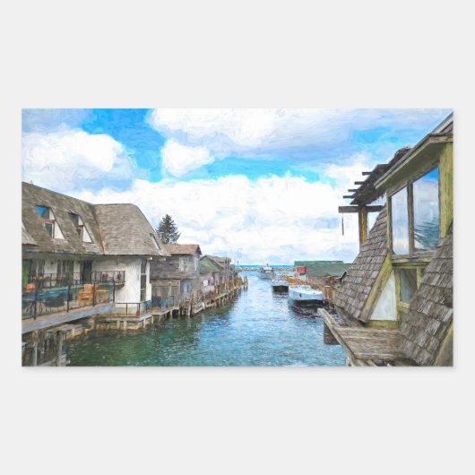 Michigan Fish Town Painting Rechthoekige Sticker (Voorkant)