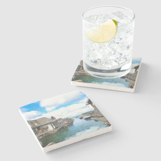 Michigan Fish Town Painting Stenen Onderzetter (Zijkant)