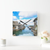 Michigan Fish Town Painting Vierkante Klok (Huis)