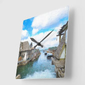 Michigan Fish Town Painting Vierkante Klok (Hoek)