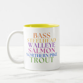 Michigan Fishing Rainbow Text Fisherwoman Mug Tweekleurige Koffiemok