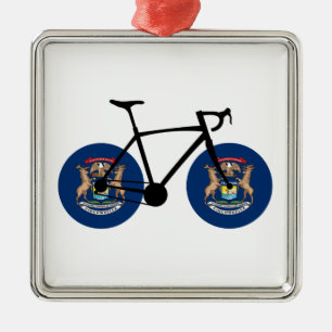 Michigan Flag Cycling Metalen Ornament