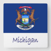 Michigan Flag en naam Vierkante Klok (Voorkant)