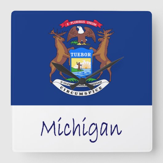 Michigan Flag en naam Vierkante Klok (Voorkant)