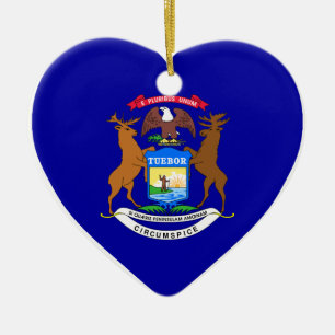 Michigan Flag Heart Keramisch Ornament
