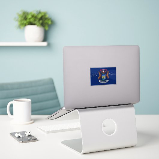 Michigan Flag Native Sticker (Laptop op bureau)