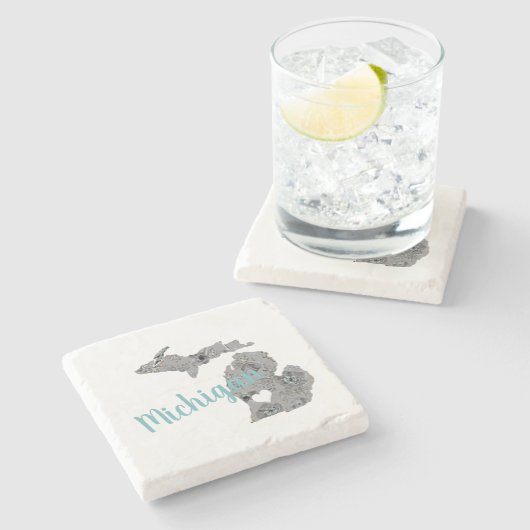 Michigan Floral vulde Silhouette in met "Michigan" Stenen Onderzetter (Zijkant)