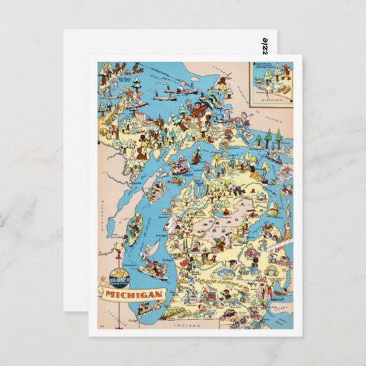 Michigan  Funny Map Briefkaart (Voorkant / Achterkant)