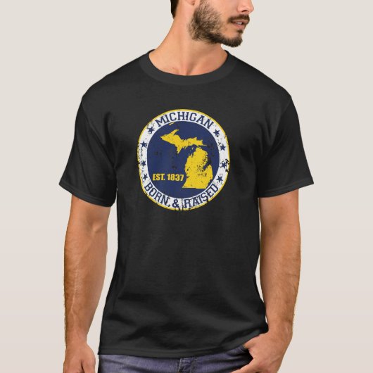 michigan , geboren met wit blauw goud t-shirt (Voorkant)